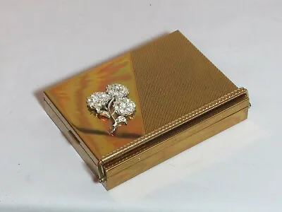 Vintage Volupte Goldtone Compact W Comb & Powder Brush Tube Rhinestone Flowers • $30