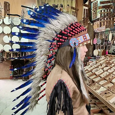 $69 • Buy Native American Indian Hat Feather Headdress Warbonnet Chief Tribal Aboriginal M