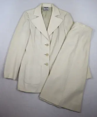 VINTAGE 70s BLEYLE FOR HOOPER BEIGE STRETCH KNIT SKIRT SUIT - SIZE 8 • $16.49