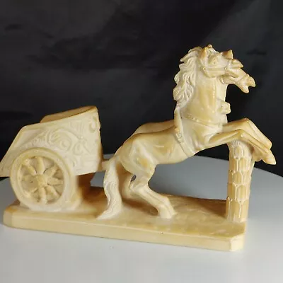 Vtg G. Ruggeri Italy Horse Team And Chariot Figurine Ornament Antique Stone-Look • $17.95