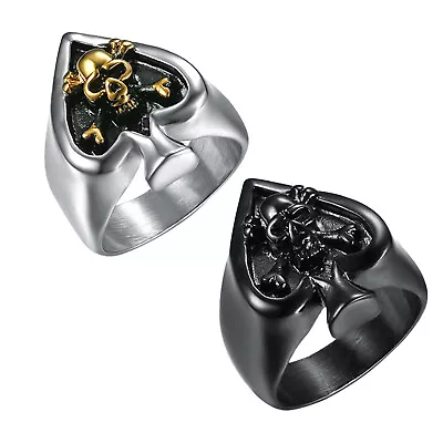 Men's Vintage Gothic Ace Of Spades Skull Biker Ring Stainless Steel Band #8-13 • $13.99