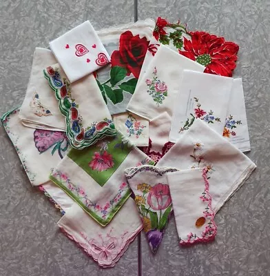 Vintage~18 Ladies Hankies- Floral Embroidered Valentine Christmas • $12.99