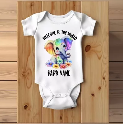 Personalised Rainbow Baby Elephant Baby Vest In Various Size Options • £7.99