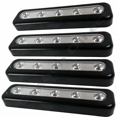 Black Super Bright 5 Led Push Light Stick On Battery Kitchen Shed Cupboards • £3.99