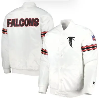 Men’s Starter Atlanta Falcons Varsity Satin Snap Jacket White Size Large NWT • $140