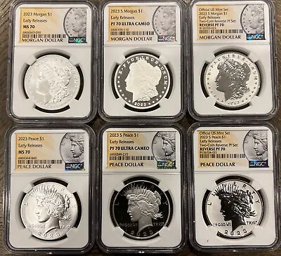 2023 Morgan Silver Dollars & Peace NGC MS70/PF70 6 Complete Set  Early Release • $899