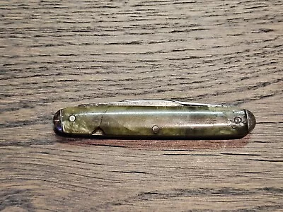  Vintage Shapleigh Hardware  2 Bladed Green Celluloid Pen Knife. • $40