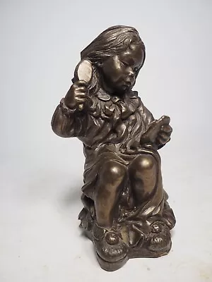 Vintage Cold Cast Bronze Figure - Sweet Little Girl Brushing Her Hair • £9.99