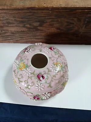 Vintage/Antique Porcelain Hair Receiver Pink With Raised Flowers 2.5  T X 4  W • $20