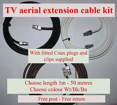 Coaxial TV Aerial Cable Extension RF Fly Lead Digital Male To Male Coax 1m - 50m • £39.76