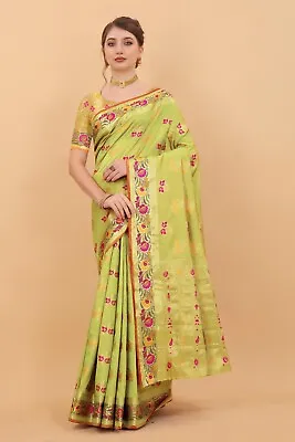 $90.74 • Buy Banarasi Katan Silk Sari Party Wear Indian Pakistani Wedding Saree Unstiche BL