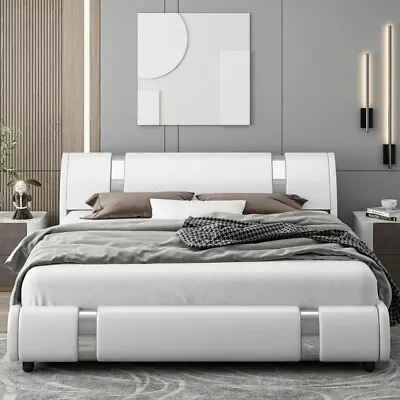 Homfa Full Size Bed Frame Modern Leather Upholstered Platform Bed Frame • £275