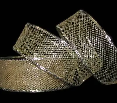 5 Yards Christmas Gold Glitter Diamond Mesh Web Net Netting Wired  Ribbon 2 1/2  • $4.90