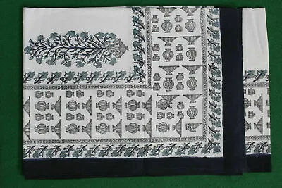 £33.10 • Buy Indian Hand Block Print Tablecloth 100%Cotton 150*220 Cm White Kitchen Linen