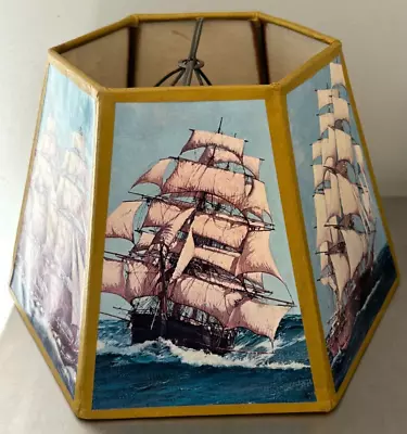 VNTG TALL SHIPS MARITIME Hexagon Lamp Shade 6 Side Cardboard Paper Clipon 6-3/8  • $49.95