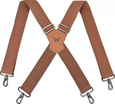 Brown 2 Inch Wide Suspenders Heavy Duty Work Swivel Suspenders For Men Belt Loop • $24.91