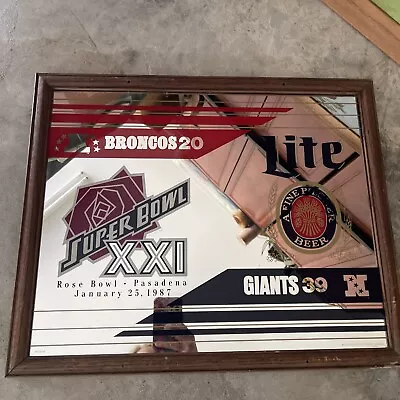 Miller Lite Super Bowl XXI Mirror 21 1/2” X 17 1/2” Giants Vs Broncos 1987 • $39.99