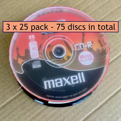 3 X 25 Pack. Maxell XL-II CD-R 80 Mins. Digital Audio Recordable Blank Discs. • £24.95