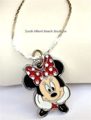 Minnie Mickey Mouse Ears Necklace 18  Disney Enamel Pendant Plated USA Seller • $7.99