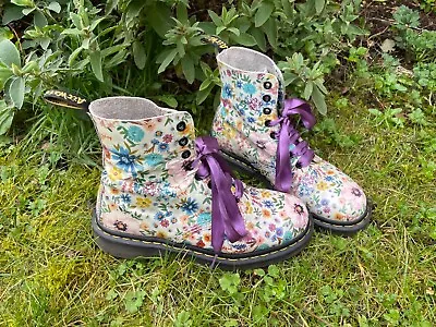 Dr Martens 1460 Pascal Darcy Wanderlust Floral White Leather Boots UK 5 • £90