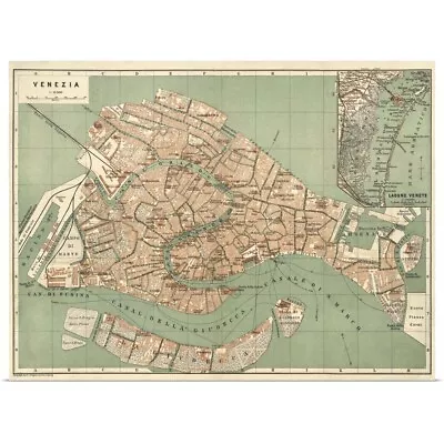 Antique Map Of Venice Ca. 1886 Poster Art Print Venice Home Decor • £28.50