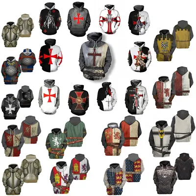 Medieval Crusader Cross Knights 3D Hoodie Templar Armor Sweatshirt Jacket Coat • $26.95