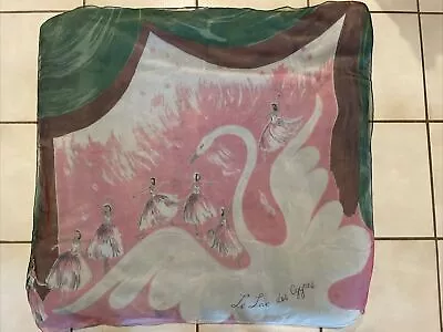 C1950s VINTAGE ORIGINAL BALLET SWAN LAKE PURE SILK SCARF USA LE LAC DES CYGNES • $19.98