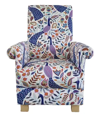 Fryetts Peacocks Amethyst Fabric Adult Chair Armchair Purple Blue Accent Birds • £209.99