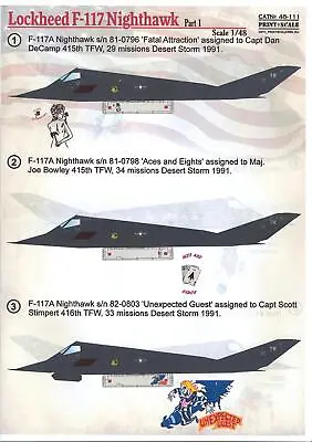 Print Scale Decals 1/48 LOCKHEED F-117 NIGHTHAWK Stealth Fighter Part 1 • $16.99