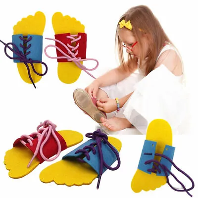 2x Learn To Lace Tie Shoes Practice Lacing Learning Shoe Children's Shoelac U9Z5 • £3.07