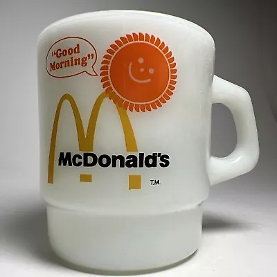 Vintage McDonald’s Fire King Milk Glass Coffee Mug “Good Morning” Anchor Hocking • $10.64