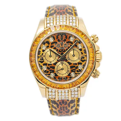 Rolex Daytona 116598 SACO Leopard Factory Sapphire Diamond 18k Yellow Watch 40mm • $124173.23