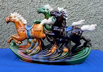 Vintage Majolica/Pottery Porcelain Galloping Horses Sancai Tang D Style36cm 14  • £75