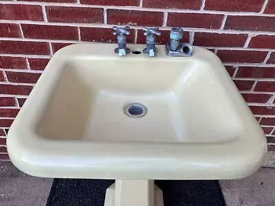 Vintage Cast Iron Yellow Porcelain Belvedere Barber Salon Pedestal Sink • $399