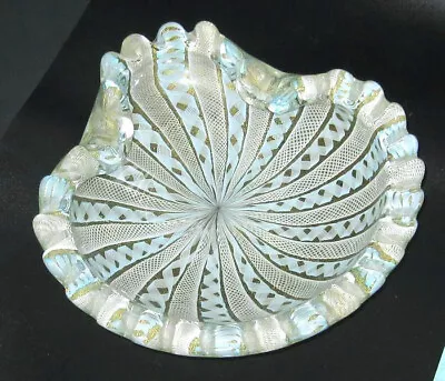 Murano Fratelli Toso Latticino Ribbon Zanfirico Ribbons Shell Bowl Ashtray • $125