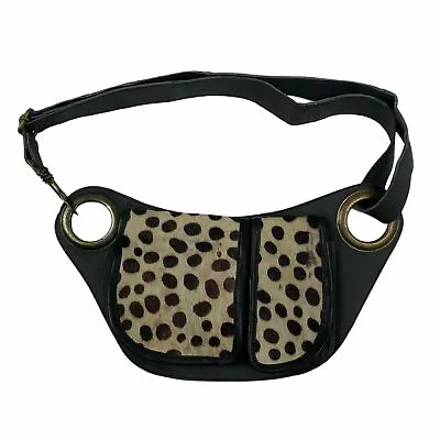 Womens Belt Bag Black Faux Leather With Off White Animal Print New • $20