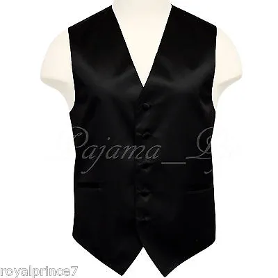 10-B BLACK Solid XS - 6X Tuxedo Suit Dress Vest Waistcoat Formal Wedding Prom • $25.28