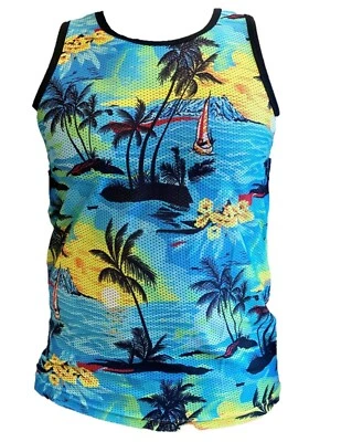 £6.99 • Buy Mens Hawaiian Vest Top Print Hawaii Mesh Net Shirt Stag Beach Aloha Party Gym