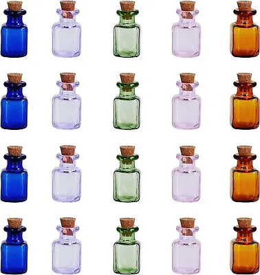 BELLE VOUS 20 Pack Assorted 2ml Mini Glass Bottles - Miniature Jars In 5 Colours • £5