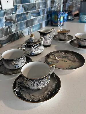 Dragon Ware Japanese Moriage Sterling Geisha Litho Set Of 11 Creamer Sugar Cups • $75