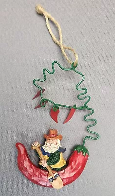 Southwestern Christmas Ornament Cowboy Santa Riding Red Chili Pepper Canoe Boat • $16.50