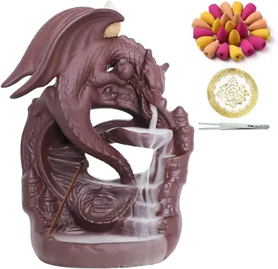 $16.17 • Buy Ceramic Dragon Incense Burner Waterfall Backflow Holder NEW