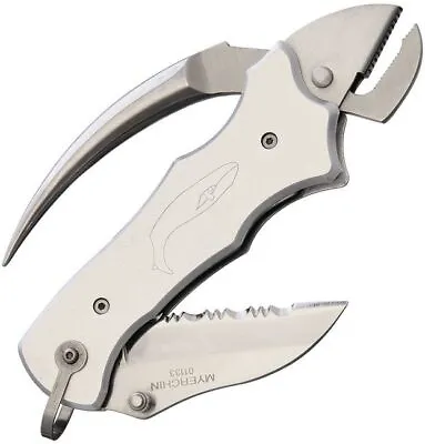 Myerchin Sailors Multi Tool Serrated Folding Blade Knife Linerlock Silver P300SL • $35.44