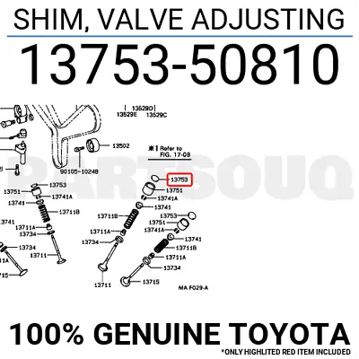 1375350810 Genuine Toyota SHIM VALVE ADJUSTING 13753-50810 • $7.83