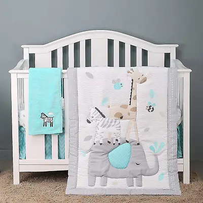 Elephant Zebra Crib Bedding Sets For Boys 4Piece Soft Nursery Baby Bedding For S • $91.43