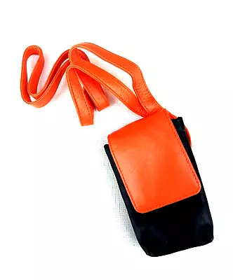 Protective Padded Case / Carry Orange And Black Leather With Neck Strap Unisex • £14.95