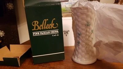 £19.95 • Buy  Belleek  Colleen 5.5  Vase, Basketweave & Shamrock  Pattern - Mint & Boxed