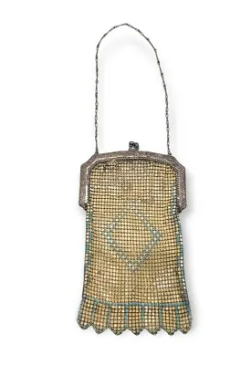 Vintage Whiting And Davis Mesh Enameled Purse Art Deco Blue Yellow Flapper • $45