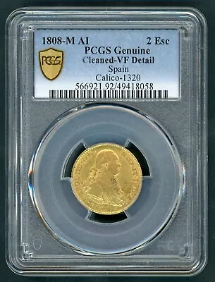 Spain 1808-m Ai 2 Escudos King Carolus Iiii Gold Coin Pcgs Vf Detail (ak4) • $52