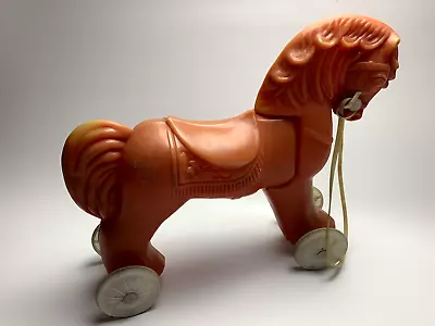 Soviet Vintage Red Horse On Wheels Rolling Horse Toy Ukraine USSR • $57